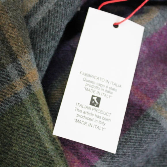 New Italy Wool Poncho Wrap Plaid Blue Green Gray - Picture 7 of 9